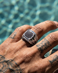 Men's Zircon-Inlaid Geometric Ring - Hip-Hop & Business Style