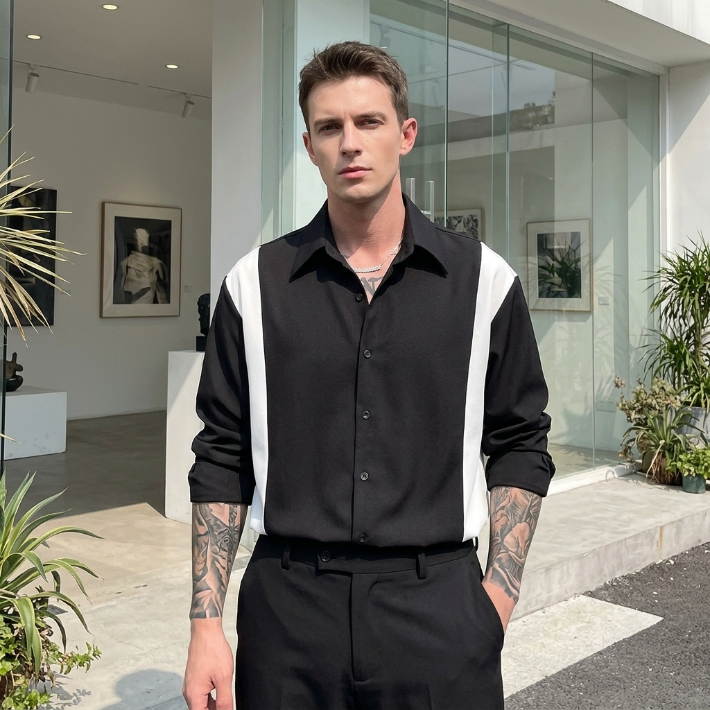 Chemise noire soyeuse et sans plis