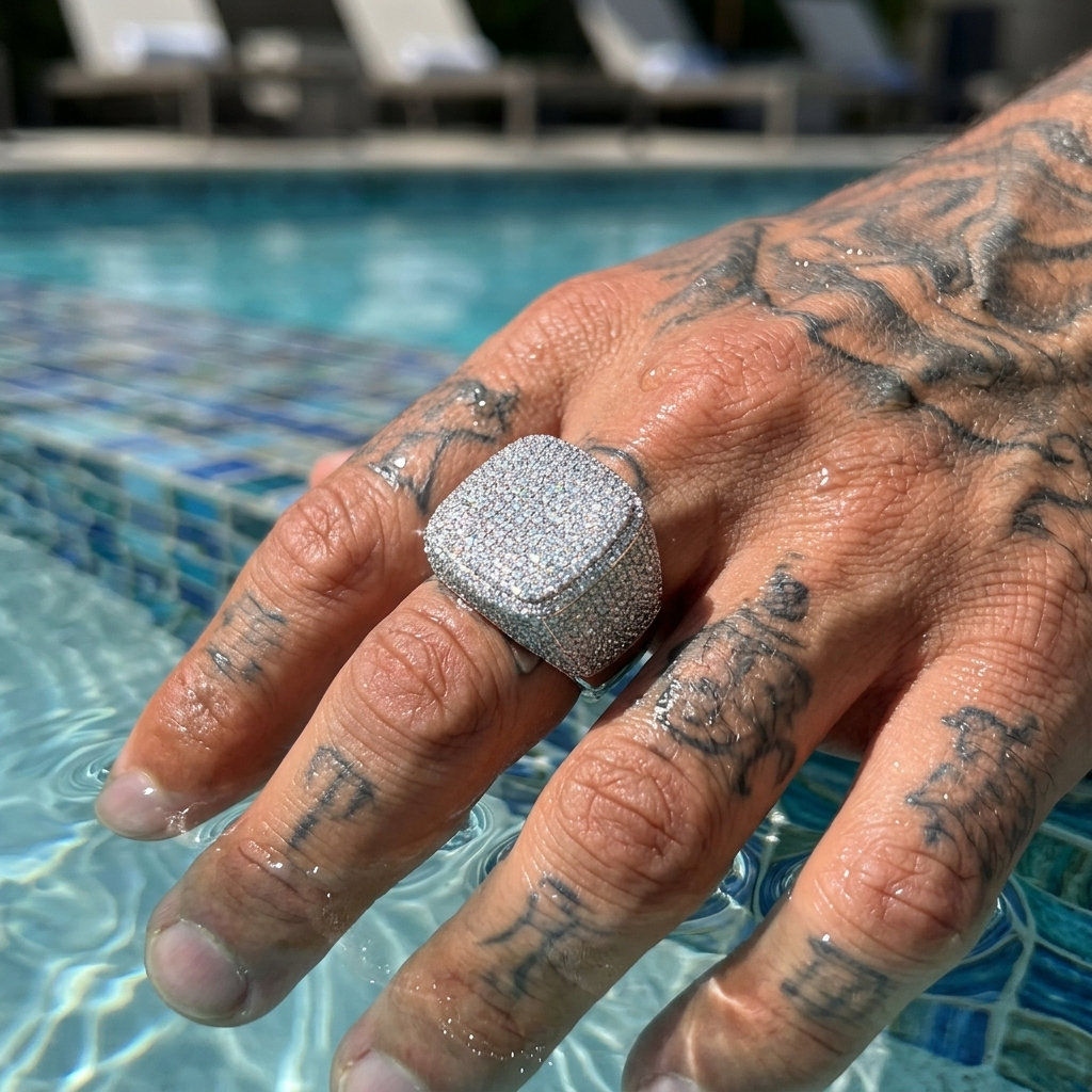 Men's Full Diamond Square Hip Hop Ring 5A Zircon Gold