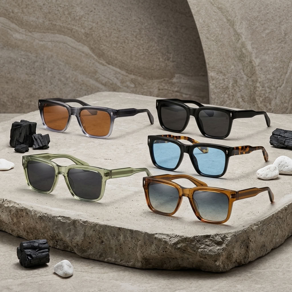 Men's Retro Square Frame Polarized Sunglasses - UV400 Acetate TR90 Vintage Shades