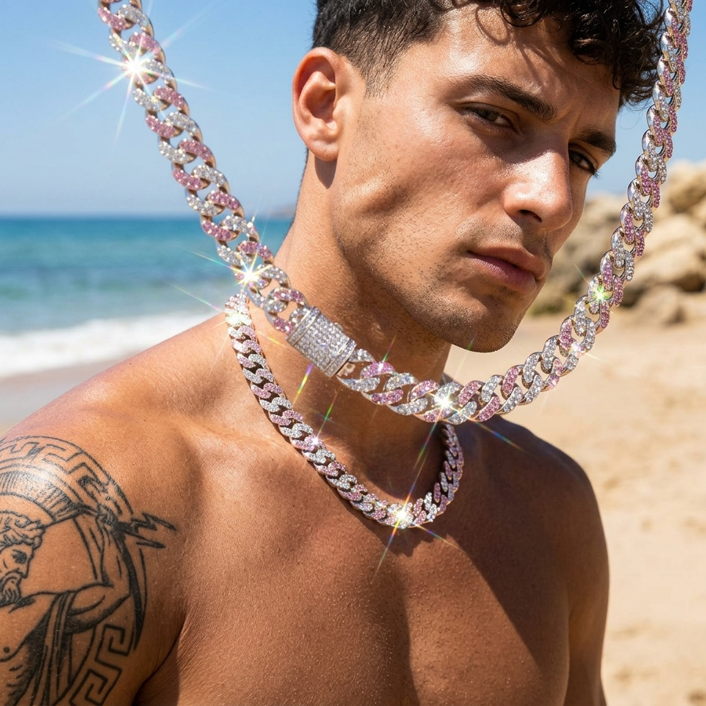 Men's Hip-Hop Dual-Tone Diamond Cuban Chain Necklace &amp; Bracelet