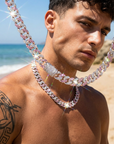 Men's Hip-Hop Dual-Tone Diamond Cuban Chain Necklace & Bracelet
