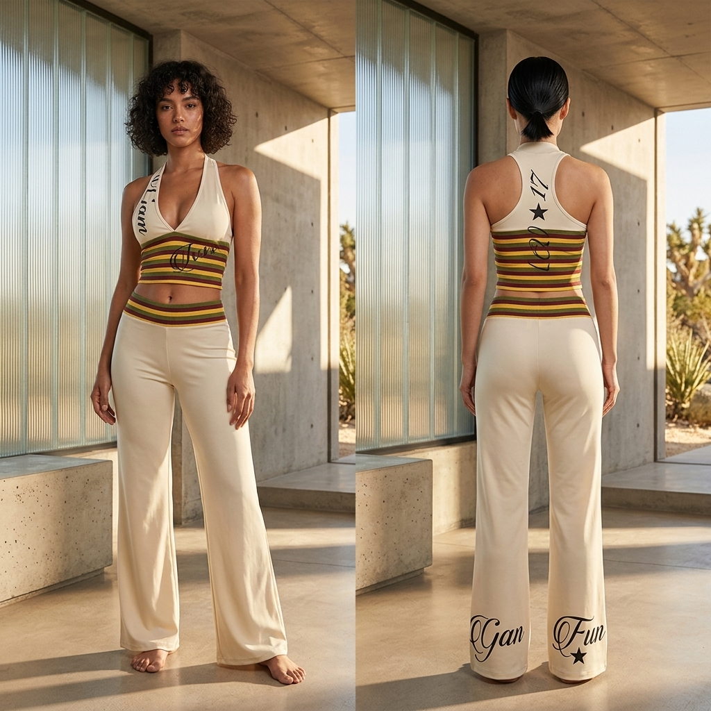 Women's Striped Crop Top &amp; Flared Wide-Leg Pants Set