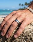 Men's Tungsten Rose Gold Hammered Ring – Crushed Opal Inlay
