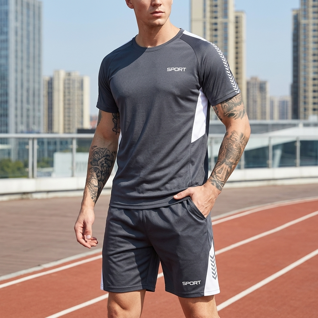 Men's Quick-Dry Sports T-Shirt &amp; Shorts Set – Moisture-Wicking Polyester Activewear