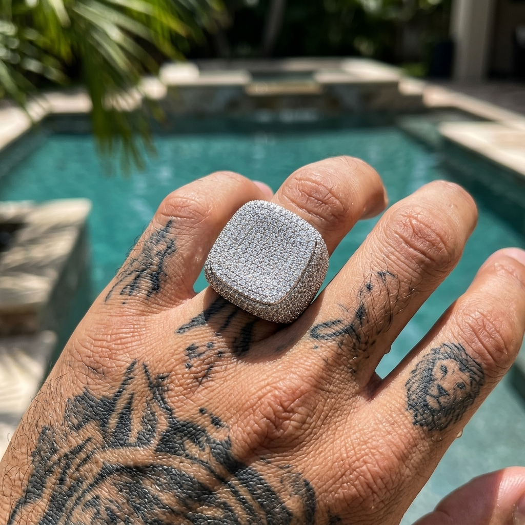 Men's Full Diamond Square Hip Hop Ring 5A Zircon Gold