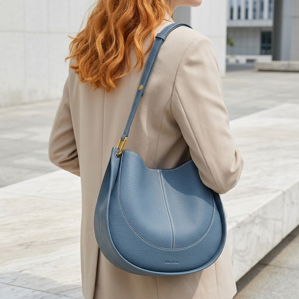 Damen PU-Leder Sattel-Schultertasche – Runde Retro Umhängetasche mit mehreren Fächern