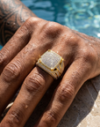 Men's Zircon-Inlaid Geometric Ring - Hip-Hop & Business Style