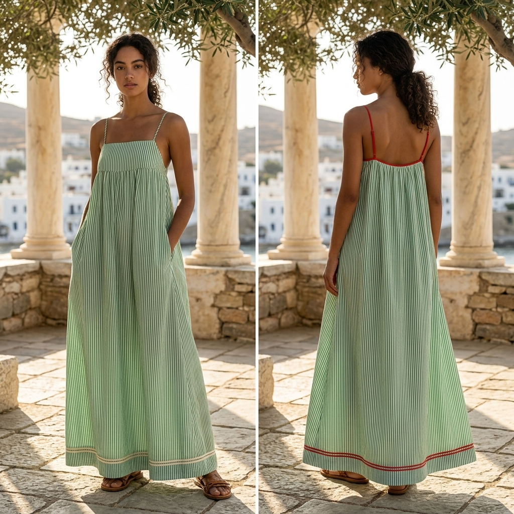 Women's Sleeveless Striped Maxi Dress – High Waist Slip Style