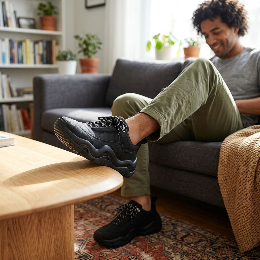 Herren Low Top Freizeitsneaker mit dicker Sohle – Retro-Schnürschuhe mit atmungsaktivem Mesh-Innenfutter und Gummisohle