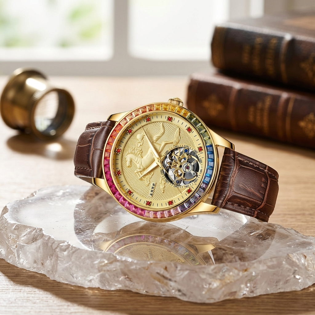 Men's Automatic Mechanical Watch – Rose Gold, Hollow Dial &amp; Leather Strap