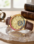 Men's Automatic Mechanical Watch – Rose Gold, Hollow Dial & Leather Strap