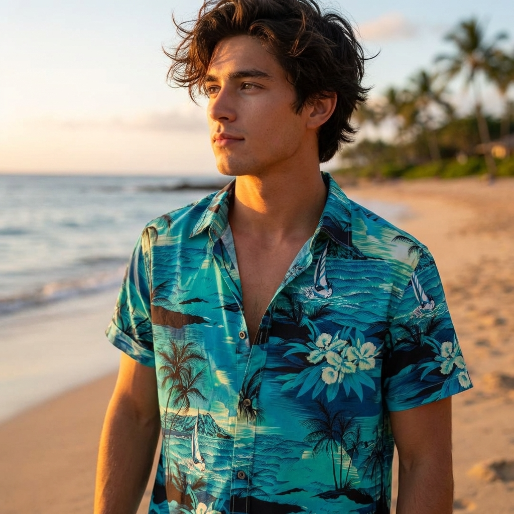Herren-Strandhemd mit Blumenmuster – leichtes kurzärmeliges Hemd im Hawaii-Stil mit Knopfleiste, atmungsaktivem Stoff und lockerer Passform für Sommerurlaubskleidung