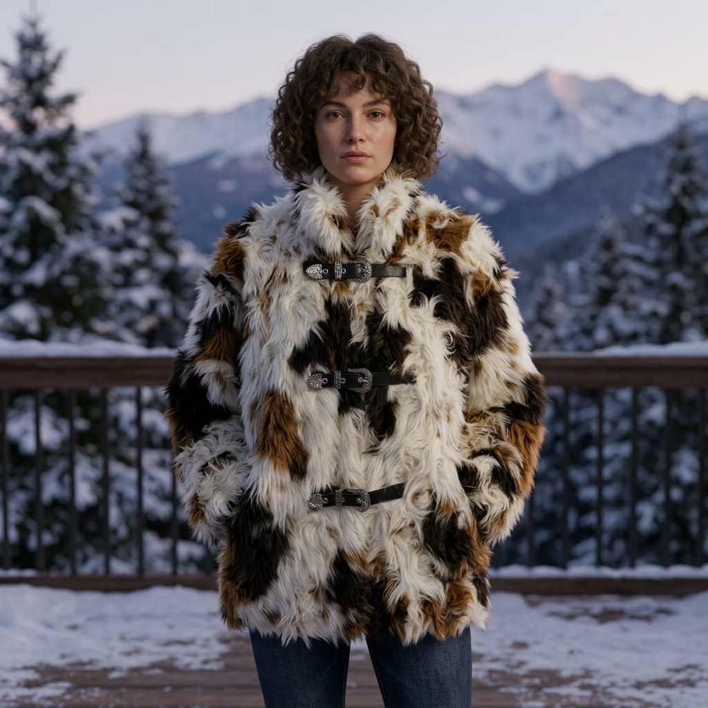 Women's Floral Faux Fur Coat – Eco-Friendly Plush Lapel Winter Jacket, Short or Long, S–L