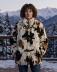 Women's Floral Faux Fur Coat – Eco-Friendly Plush Lapel Winter Jacket, Short or Long, S–L