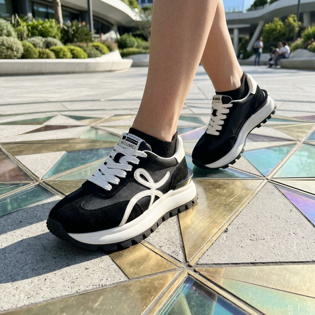 Women's Leather Platform Sneakers – Cross-Strap Thick Sole, 3-5cm Heel