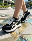 Women's Leather Platform Sneakers – Cross-Strap Thick Sole, 3-5cm Heel