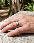 Men's Tungsten Rose Gold Hammered Ring – Crushed Opal Inlay