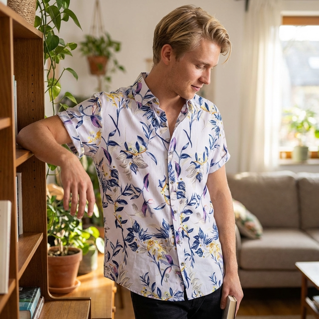 Herren-Strandhemd mit Blumenmuster – leichtes kurzärmeliges Hemd im Hawaii-Stil mit Knopfleiste, atmungsaktivem Stoff und lockerer Passform für Sommerurlaubskleidung