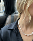 Women's Natural Freshwater Pearl Necklace – S925 Silver Clasp Bun and Flat Bead Design