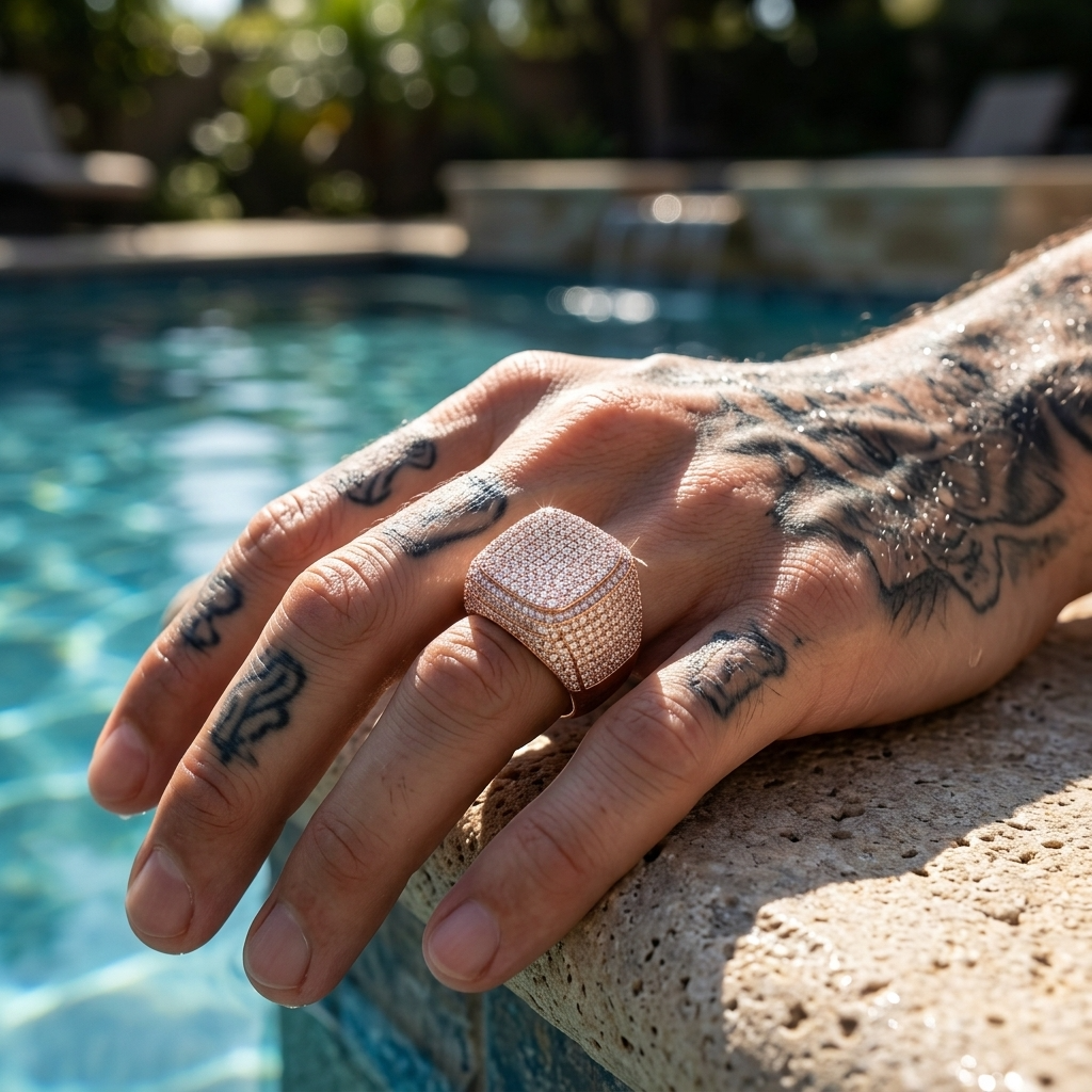 Men's Full Diamond Square Hip Hop Ring 5A Zircon Gold