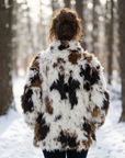 Women's Floral Faux Fur Coat – Eco-Friendly Plush Lapel Winter Jacket, Short or Long, S–L