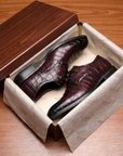Herren formelle Lederschuhe mit Krokodilmuster – Spitz zulaufende Business- und Hochzeits-Schnürschuhe aus erstklassigem Rindsleder