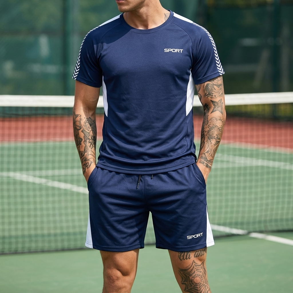 Men's Quick-Dry Sports T-Shirt &amp; Shorts Set – Moisture-Wicking Polyester Activewear
