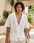 Men's Hollow Cut-Out Cuban Collar Shirt – Loose Fit Short Sleeve