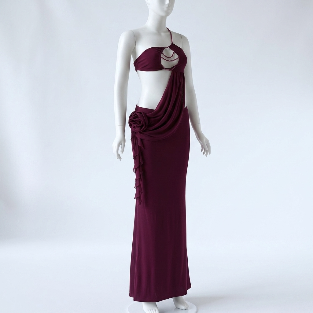Women's Elegant Halter Deep V Backless Fishtail Maxi Dress