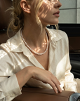 Women's Natural Freshwater Pearl Necklace – S925 Silver Clasp Bun and Flat Bead Design
