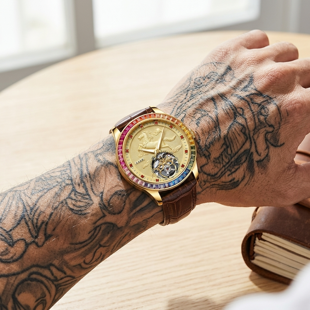 Men's Automatic Mechanical Watch – Rose Gold, Hollow Dial &amp; Leather Strap