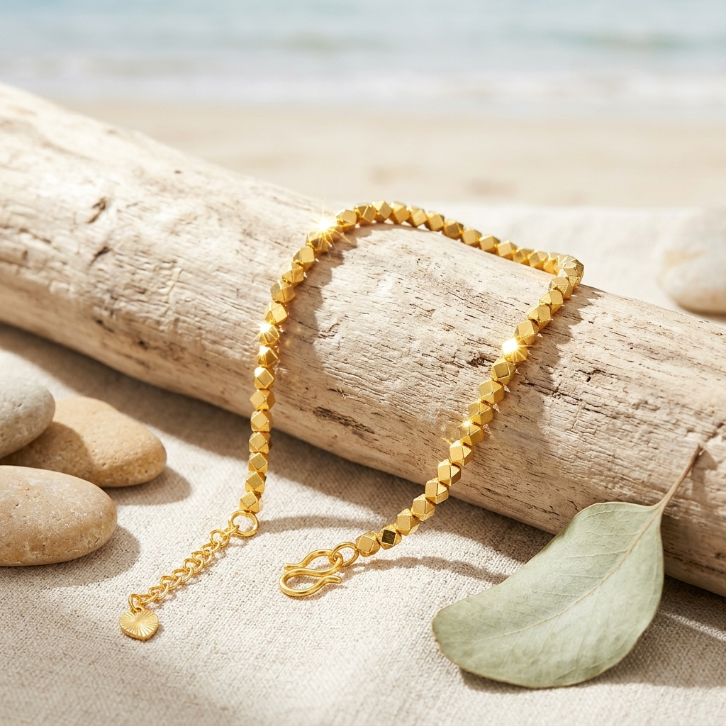 Women's Gold-Plated Chain Bracelet – Adjustable Elegant Brass Bangle