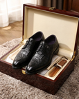 Herren formelle Lederschuhe mit Krokodilmuster – Spitz zulaufende Business- und Hochzeits-Schnürschuhe aus erstklassigem Rindsleder