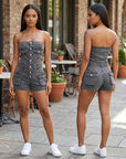 Women's Stretch Denim Jumpsuit – Sleeveless Three-Quarter Street Style