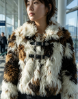 Women's Floral Faux Fur Coat – Eco-Friendly Plush Lapel Winter Jacket, Short or Long, S–L