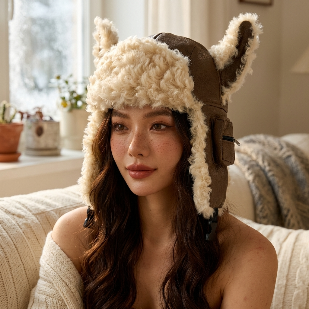 Women's Adjustable Leather Ear Flap Winter Hat – Aviator Dome Cap