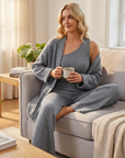 Damen-Strick-Cardigan 3-teiliges Set – Weiches Pullover-Outfit mit Cardigan, Top & weiter Hose für Büro, Freizeit & Alltag
