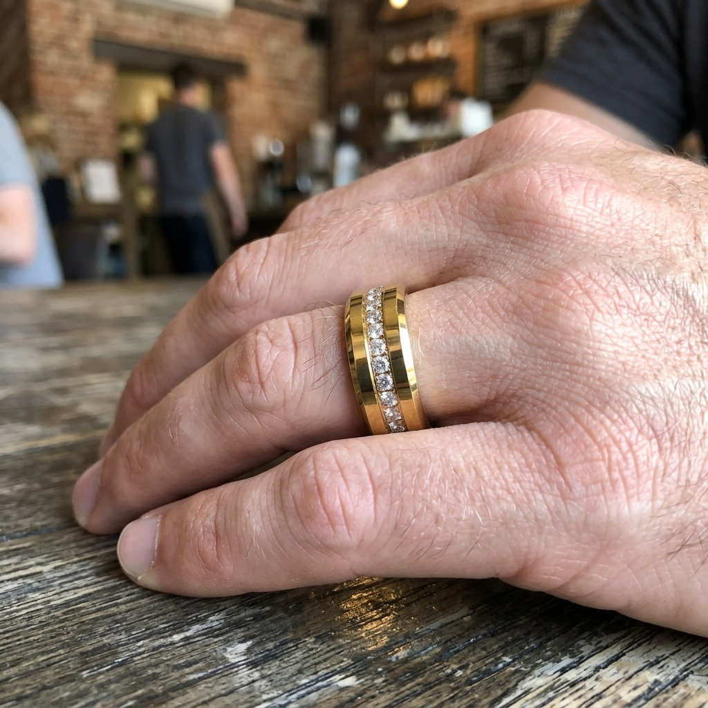 Men's Tungsten Steel Zircon Inlay Gold Ring