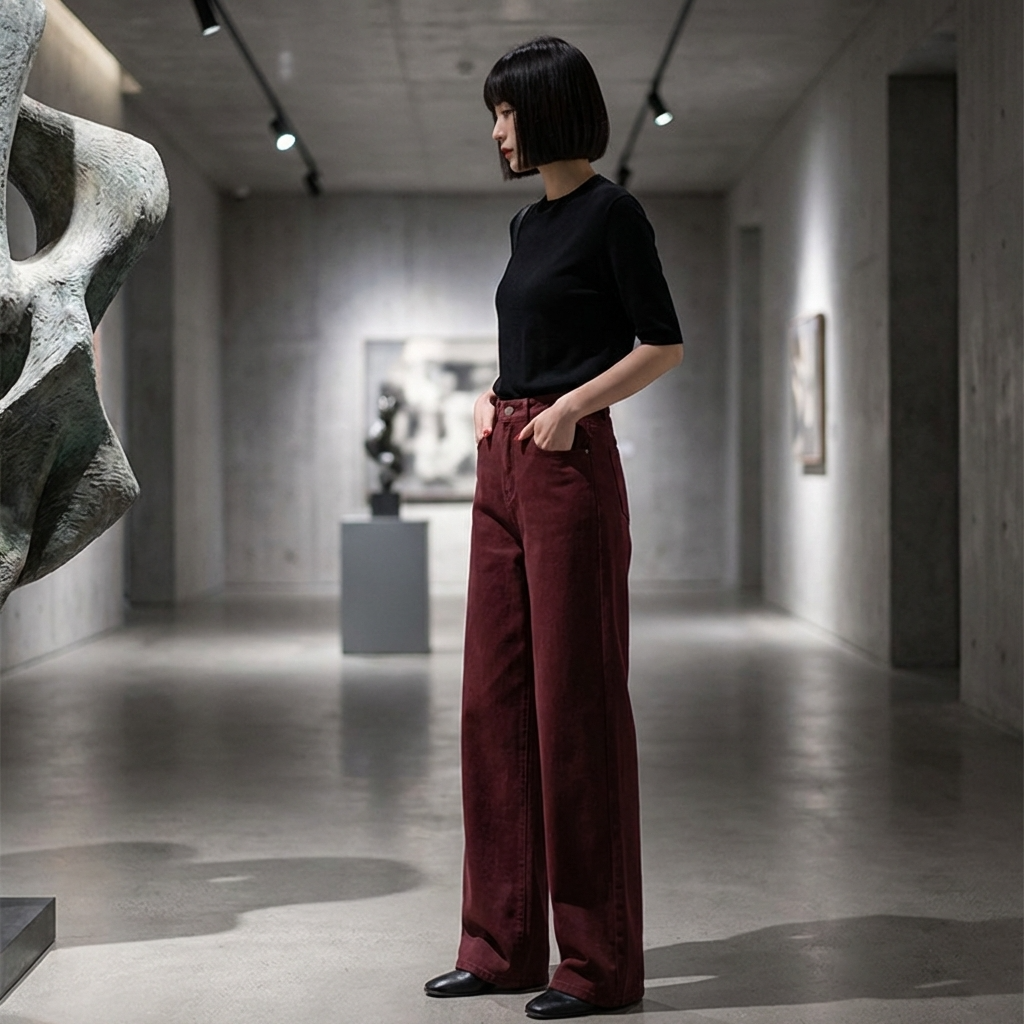 Women Loose Wide-Leg High-Waist Jeans – Floor-Length Straight Draped Denim Pants