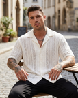 Men's Hollow Cut-Out Cuban Collar Shirt – Loose Fit Short Sleeve