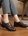 Klassische Damen-Lederloafer – Französisch inspirierte britische Slipper mit Gürtelschnalle