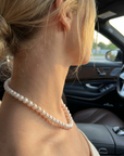 Women's Natural Freshwater Pearl Necklace – S925 Silver Clasp Bun and Flat Bead Design