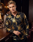 Herren 3D-Hemd mit Blumenmuster – Stretch-Slim-Fit Urban Hemd mit Revers