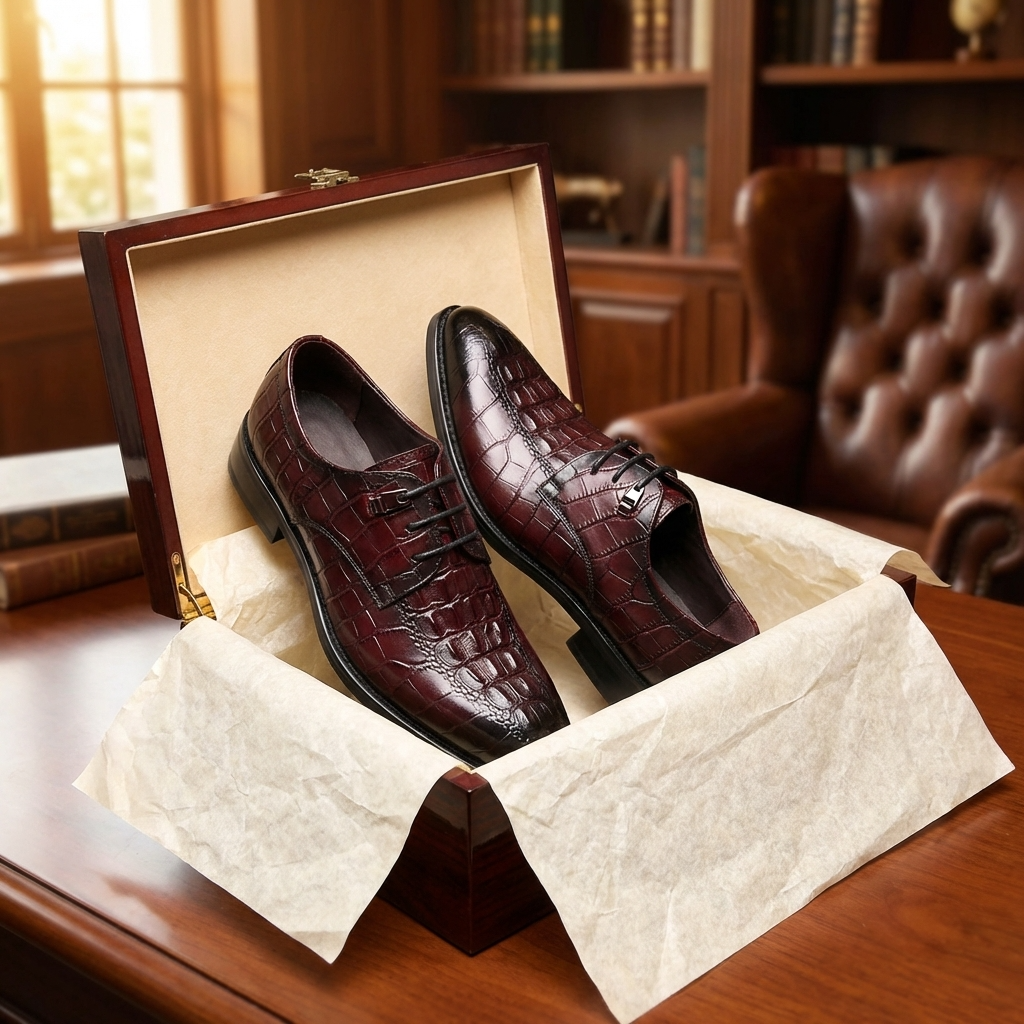Herren formelle Lederschuhe mit Krokodilmuster – Spitz zulaufende Business- und Hochzeits-Schnürschuhe aus erstklassigem Rindsleder