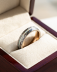 Men's Tungsten Rose Gold Hammered Ring – Crushed Opal Inlay