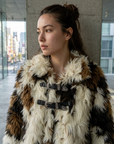 Women's Floral Faux Fur Coat – Eco-Friendly Plush Lapel Winter Jacket, Short or Long, S–L