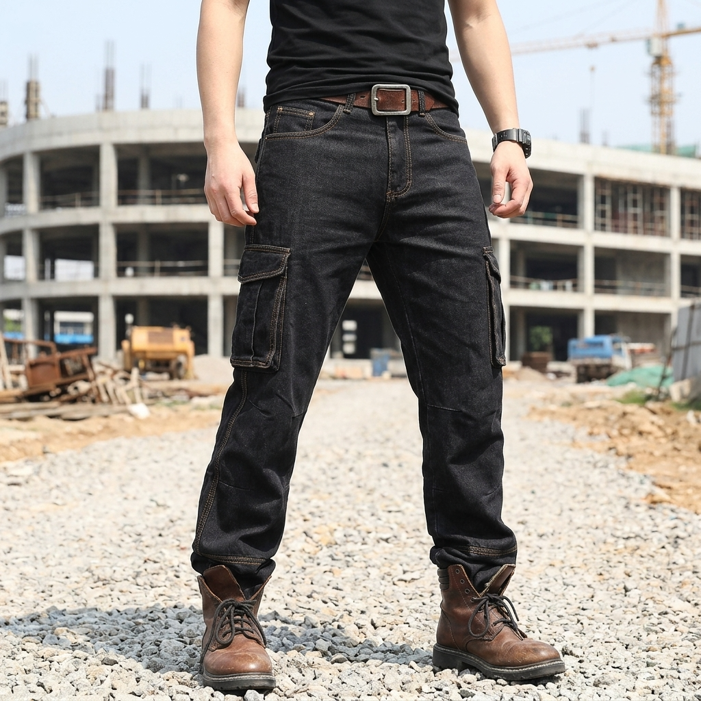 Men's 100% Cotton Straight-Leg Jeans  Overalls – Multi-Pocket Stone Wash
