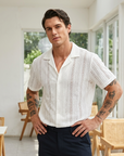 Men's Hollow Cut-Out Cuban Collar Shirt – Loose Fit Short Sleeve
