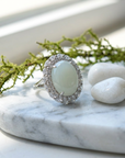 Women's Natural Hetian Jade Ring – 925 Sterling Silver Adjustable size